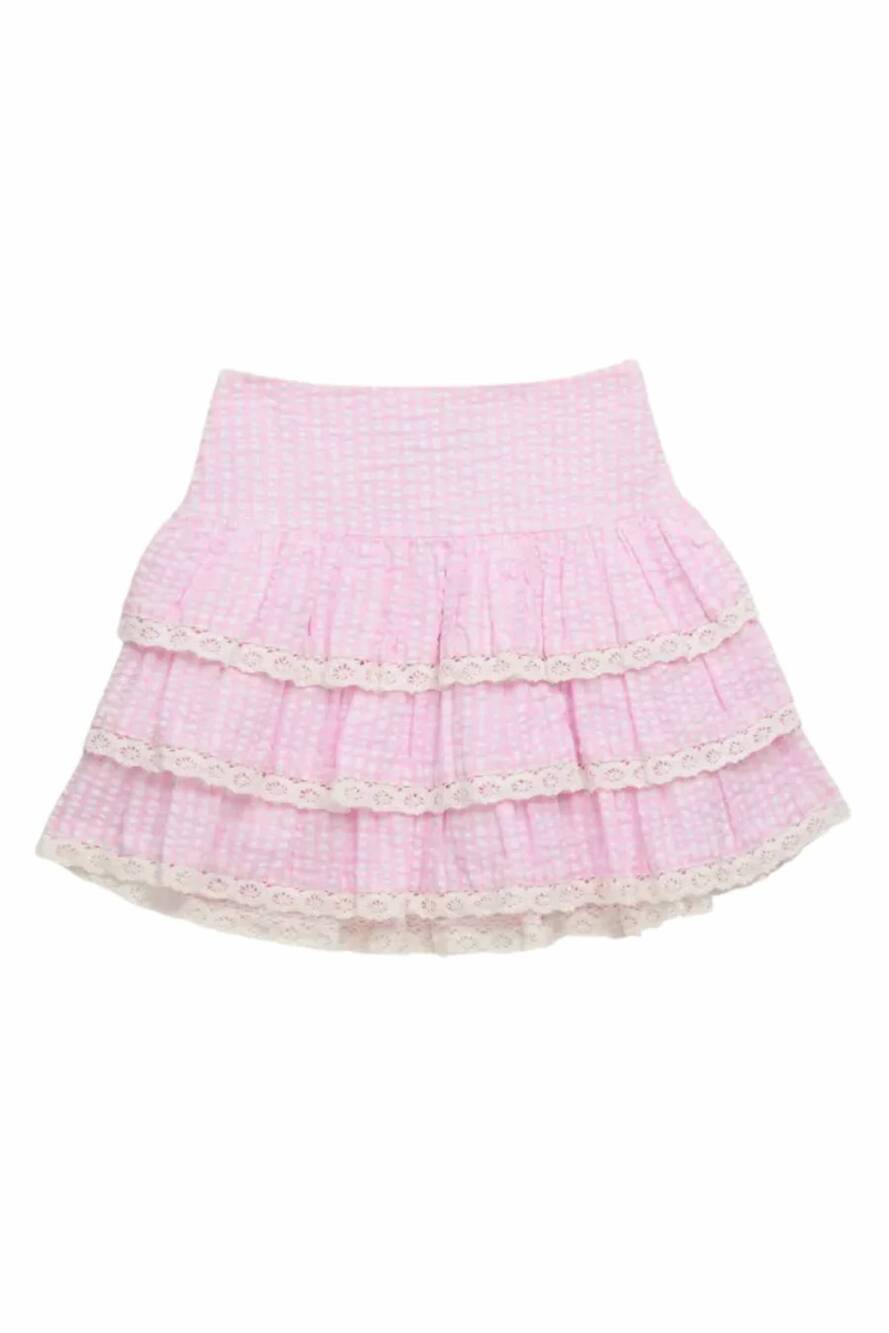 NEW KATIE J NYC junior melody skirt in baby pink seersucker
